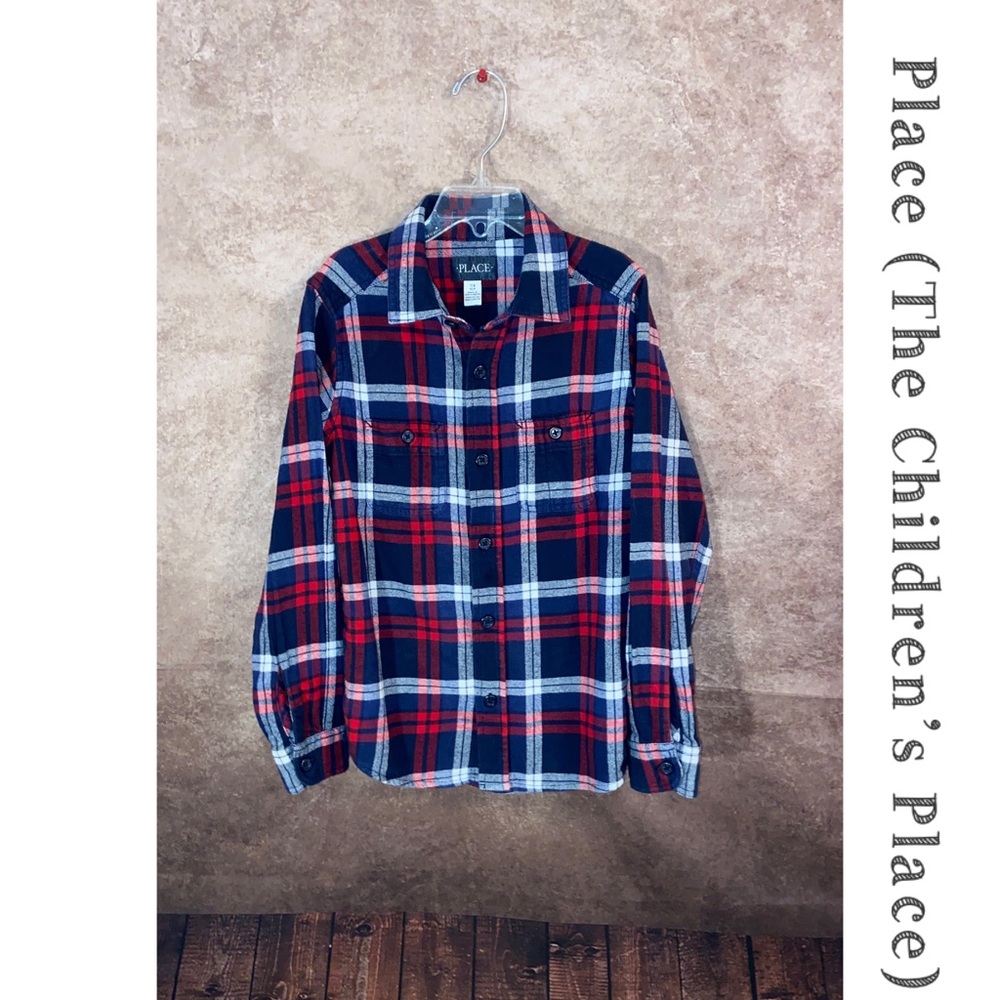Place (Children’s Place) Flannel Button Down-Red/White/Blue-Boys M 7/8-EUC